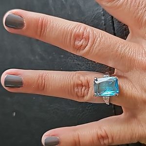Aquamarine zircon stone ring sz 8